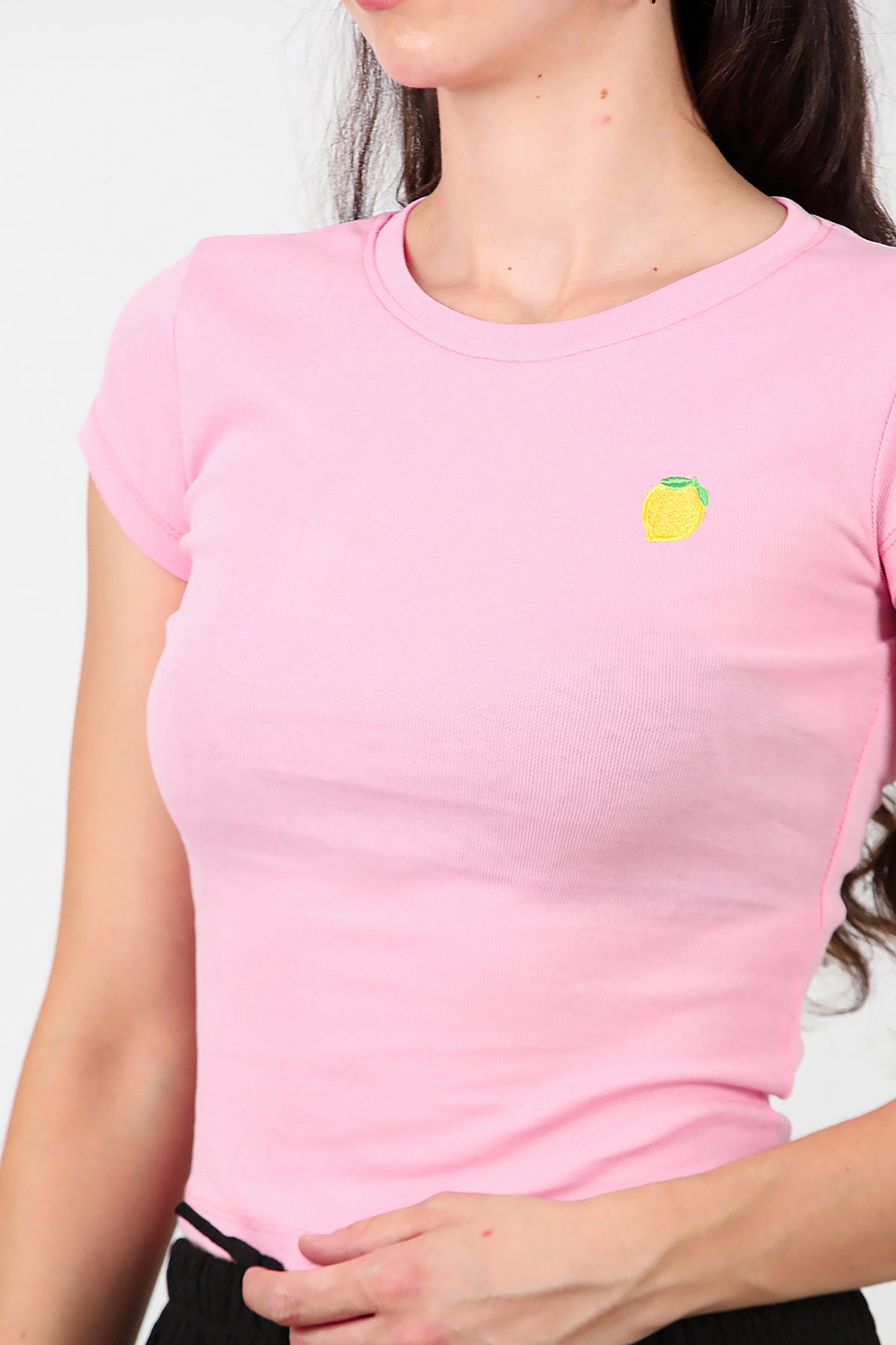 Kadın Limon Nakışlı Bluz Pembe