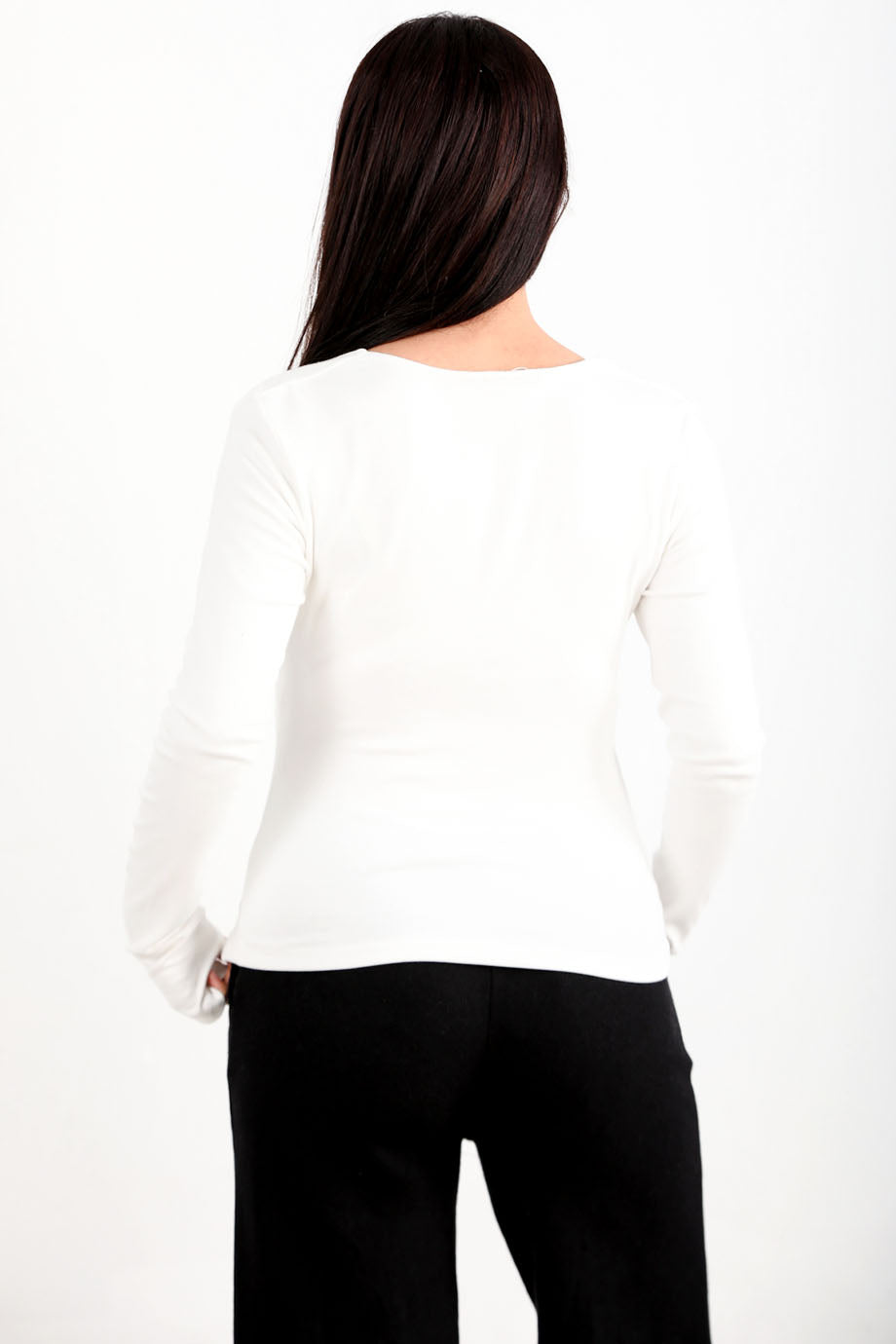 Thumbline Kadın Kare Yaka Parmak Geçmeli Bluz Ekru