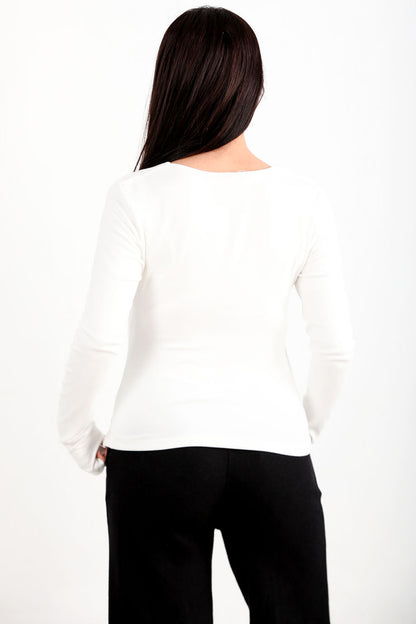 Thumbline Kadın Kare Yaka Parmak Geçmeli Bluz Ekru