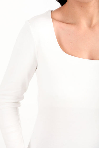 Thumbline Kadın Kare Yaka Parmak Geçmeli Bluz Ekru