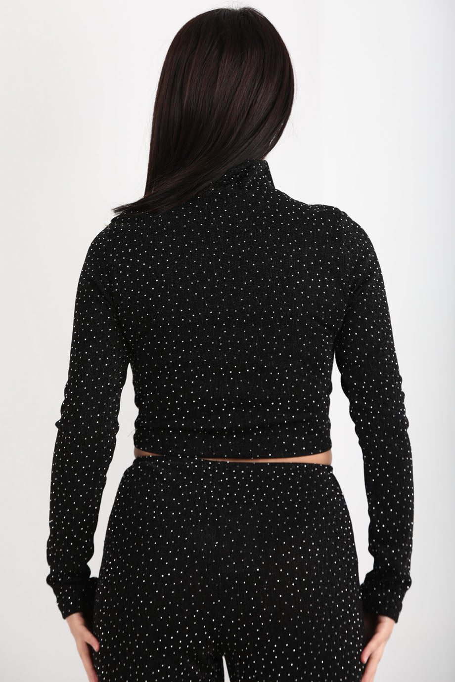 Kadın Açık Yaka Simli Bluz Siyah