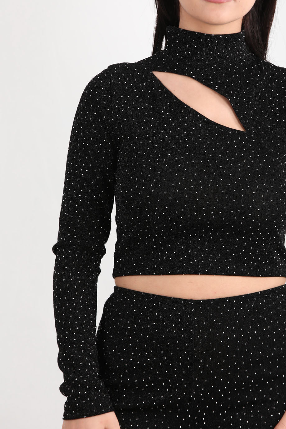 Kadın Açık Yaka Simli Bluz Siyah