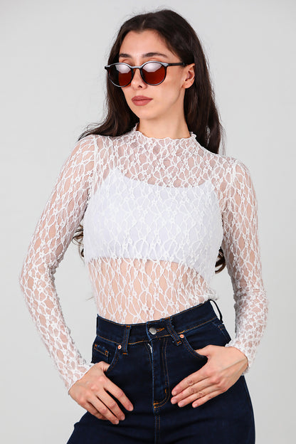 Kadın Dantel Bluz Beyaz