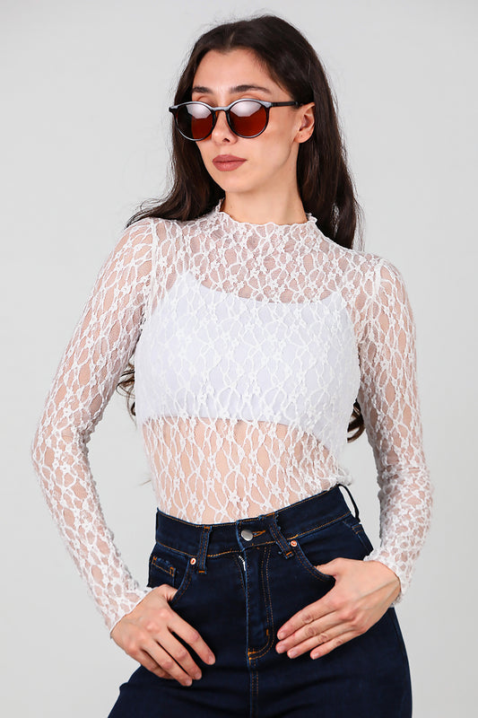Kadın Dantel Bluz Beyaz