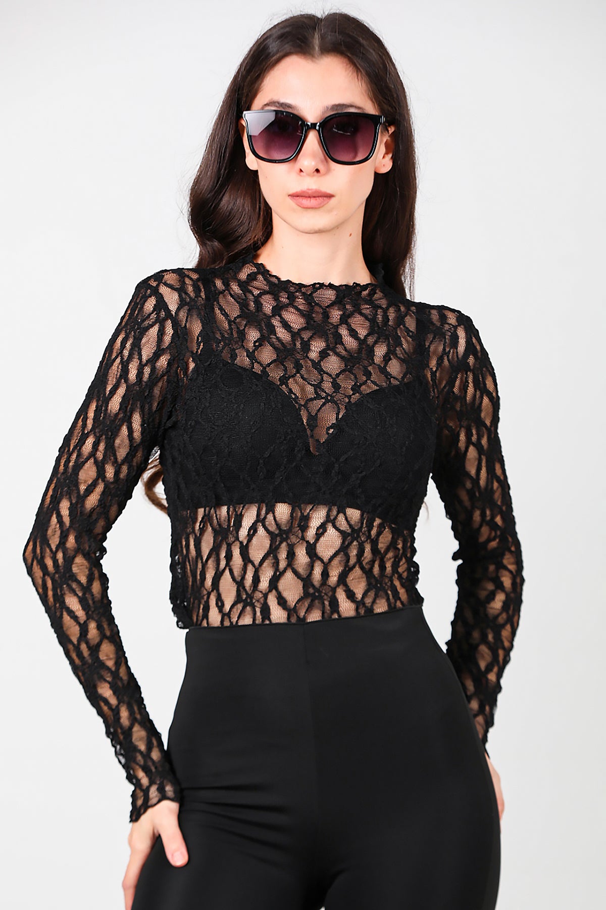 Kadın Dantel Bluz Siyah