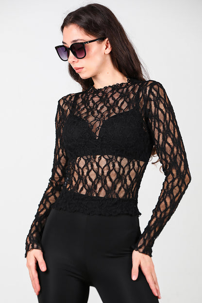 Kadın Dantel Bluz Siyah