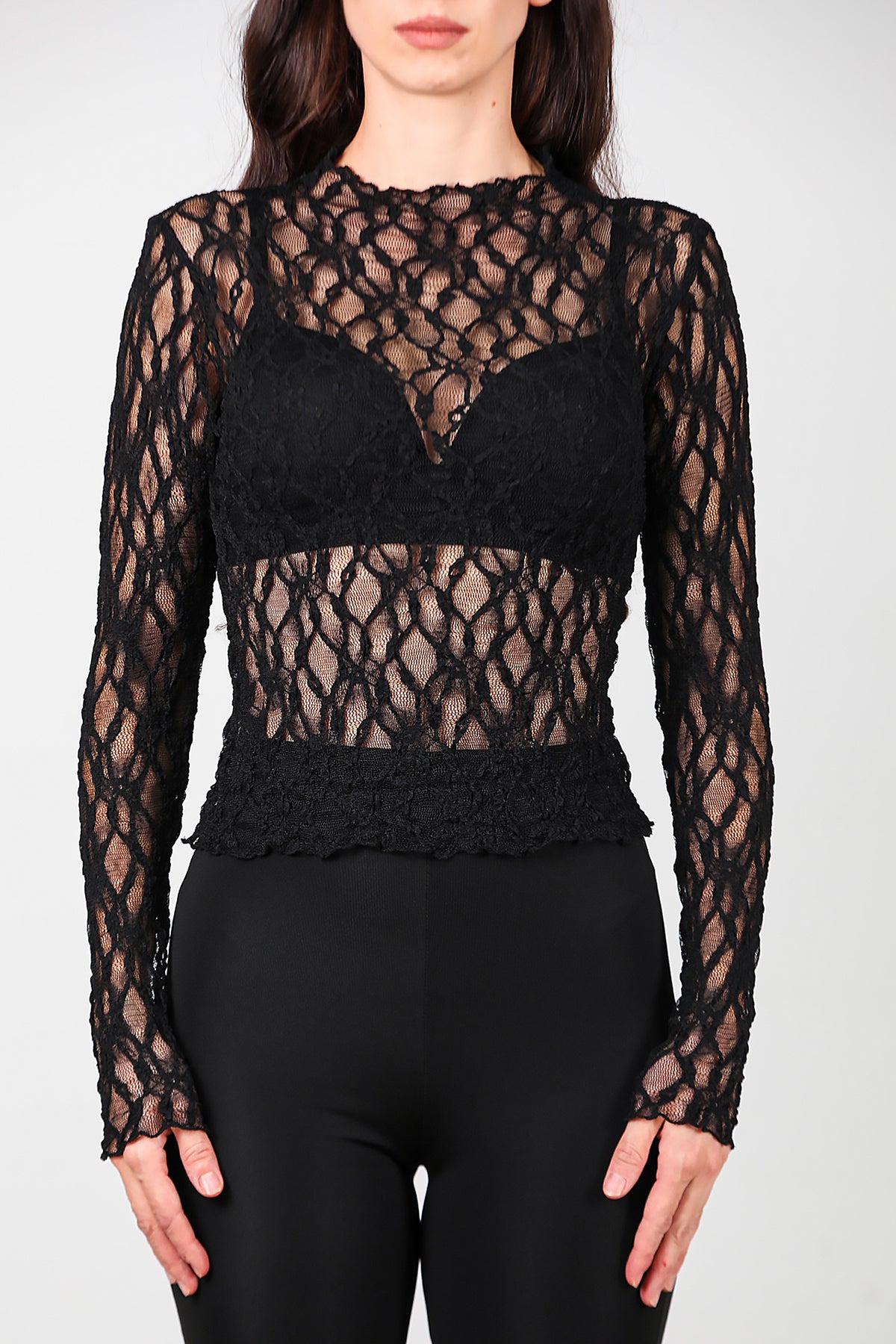 Kadın Dantel Bluz Siyah