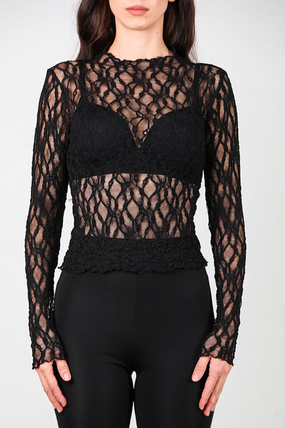 Kadın Dantel Bluz Siyah