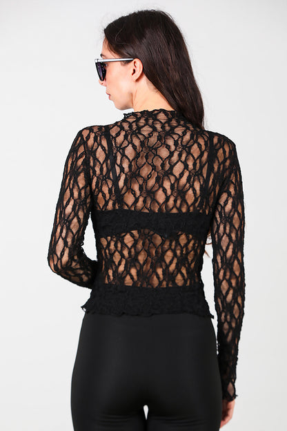 Kadın Dantel Bluz Siyah