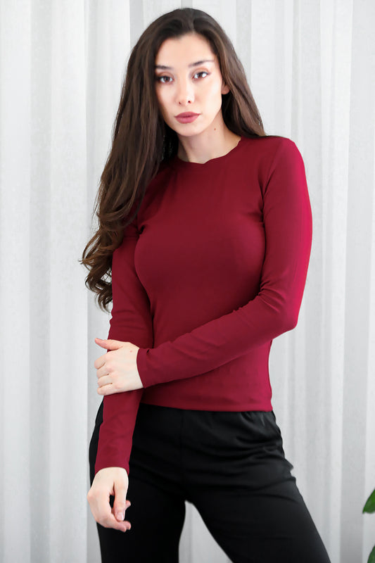 Kadın Bisiklet Yaka Bluz Bordo