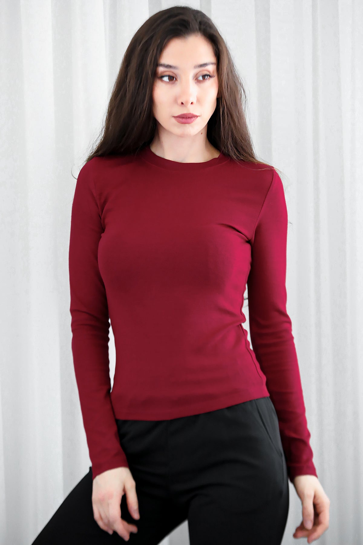Kadın Bisiklet Yaka Bluz Bordo