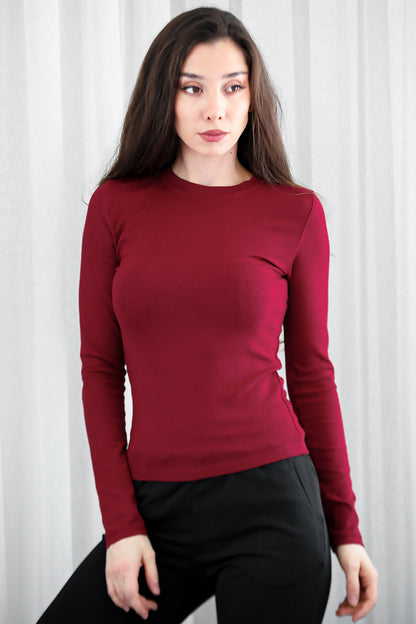 Kadın Bisiklet Yaka Bluz Bordo