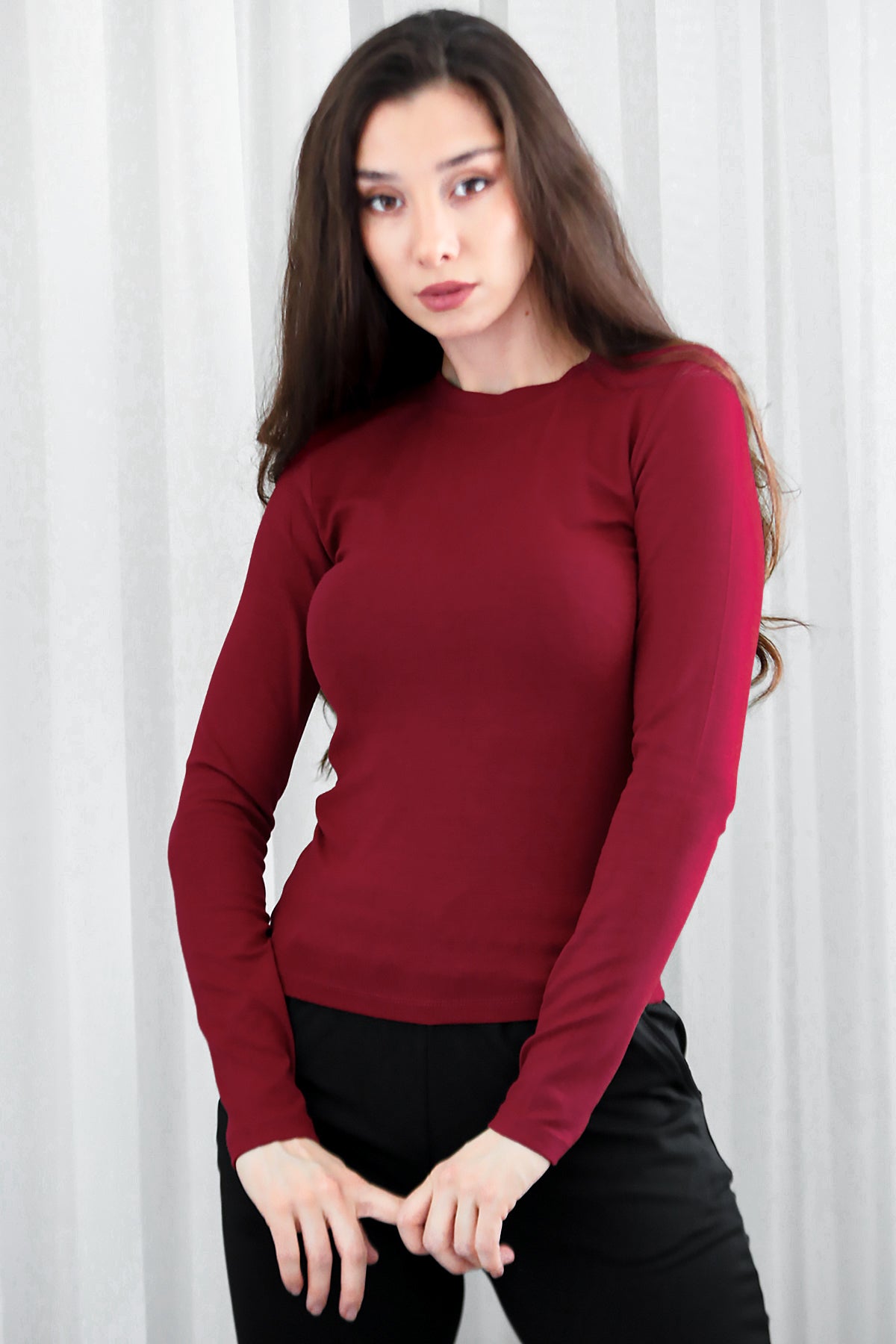 Kadın Bisiklet Yaka Bluz Bordo