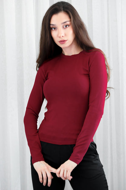 Kadın Bisiklet Yaka Bluz Bordo