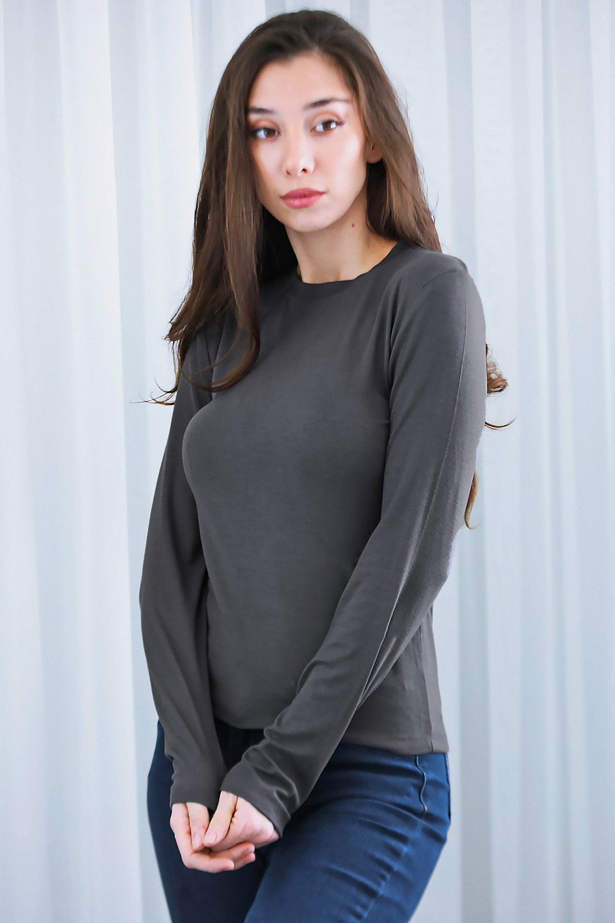 Kadın Bisiklet Yaka Bluz Füme