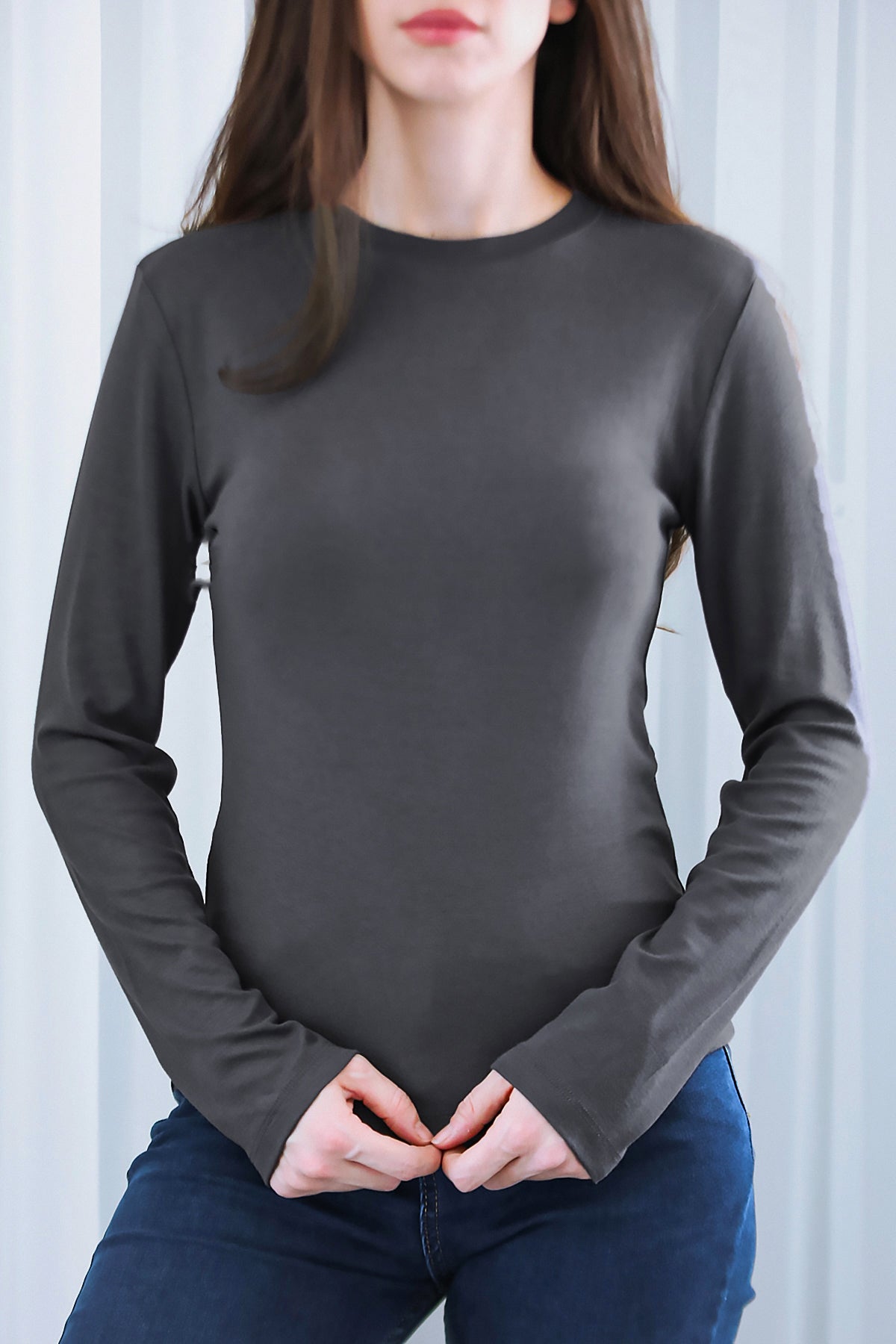 Kadın Bisiklet Yaka Bluz Füme