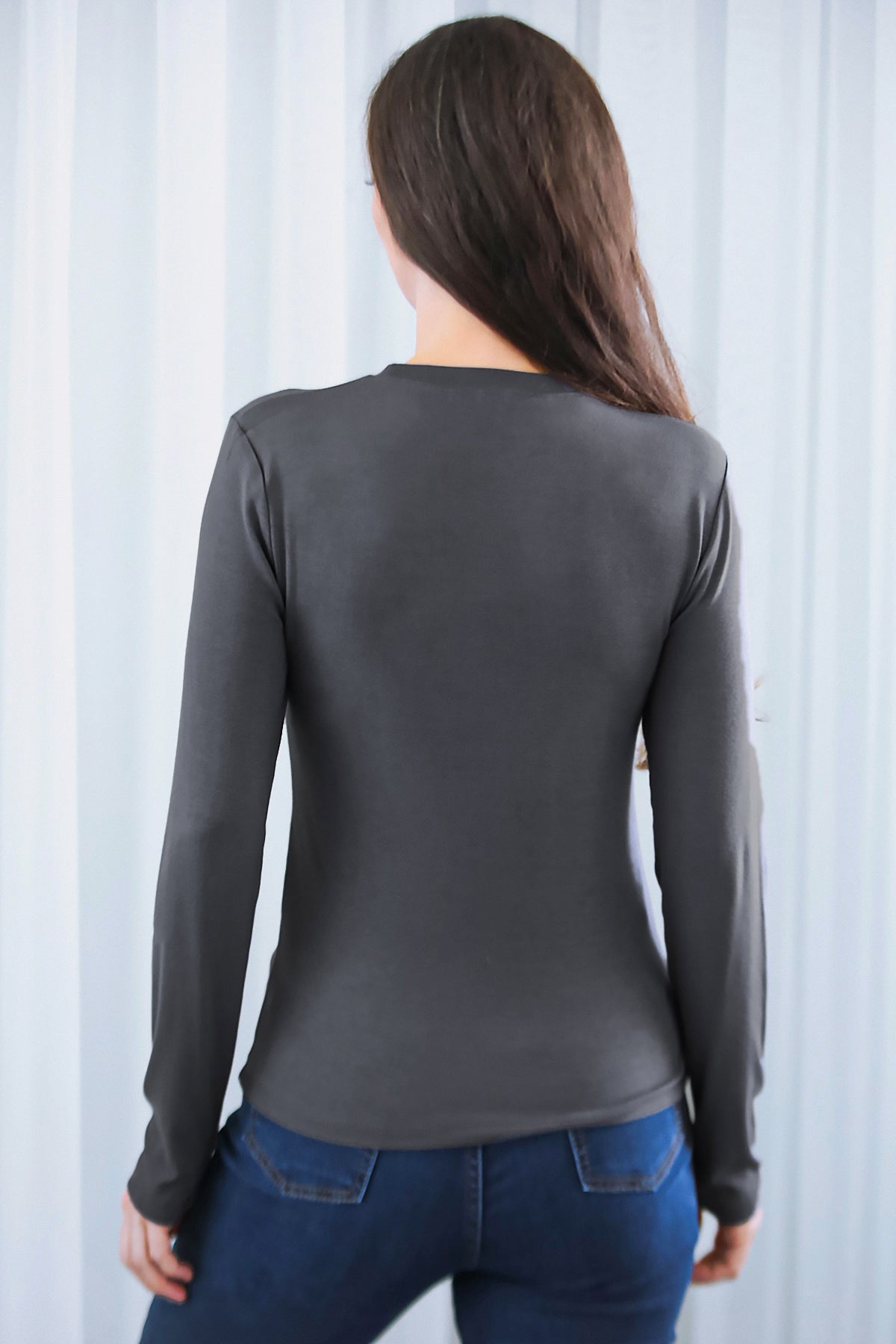 Kadın Bisiklet Yaka Bluz Füme