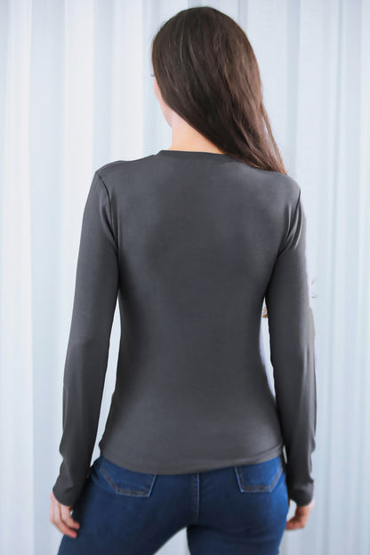Kadın Bisiklet Yaka Bluz Füme