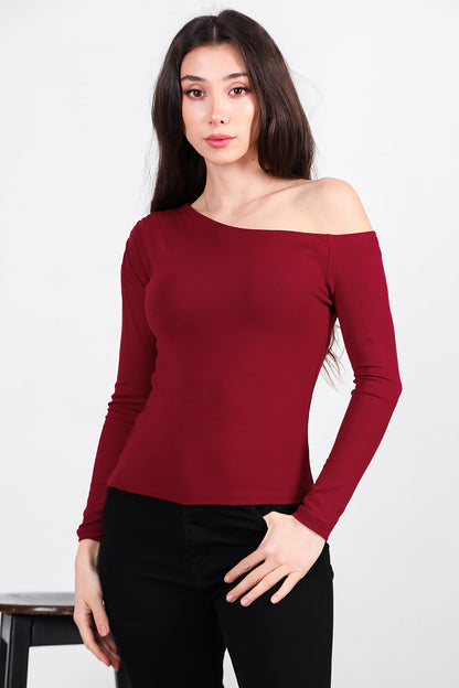 Kadın Omuz Büzgülü Uzun Kol Bluz Bordo