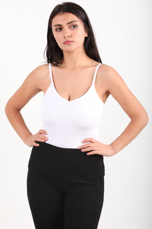 Bodyslip Kadın V Yaka Askılı Zıbın Bluz Beyaz