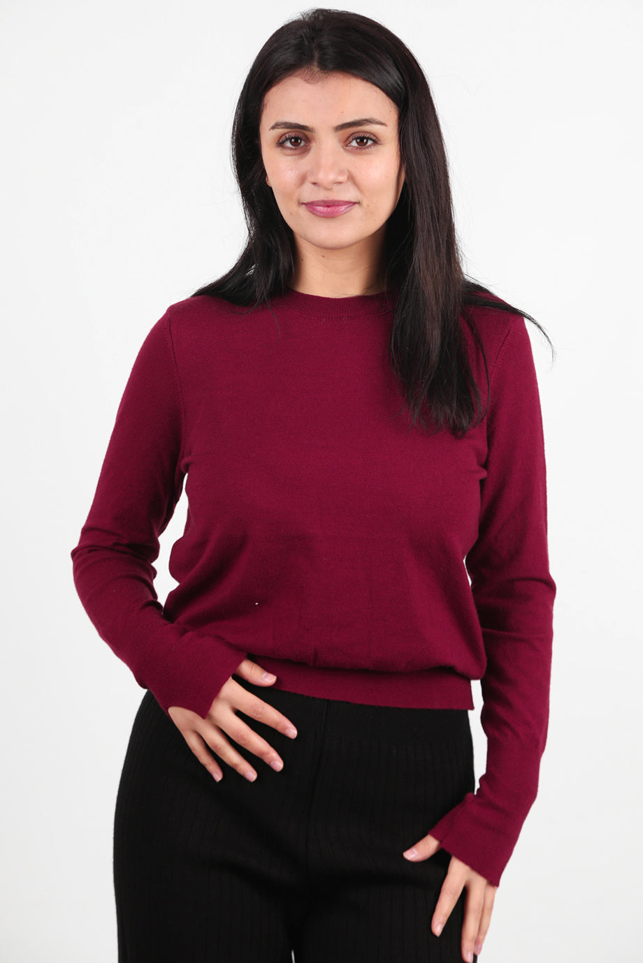 SoftCrew Kadın Bisiklet Yaka Triko Bluz Bordo