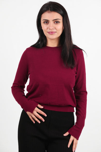 SoftCrew Kadın Bisiklet Yaka Triko Bluz Bordo