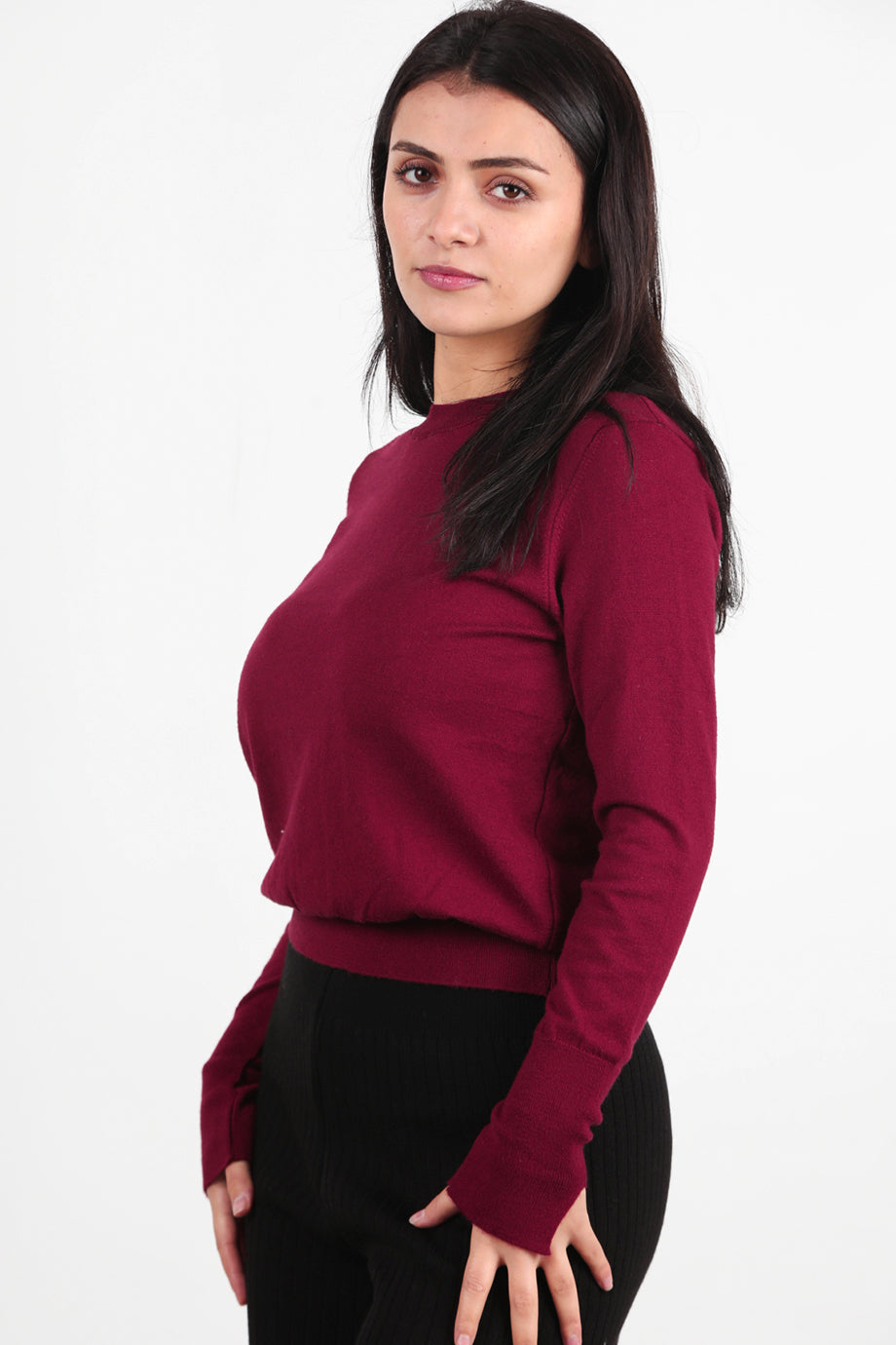 SoftCrew Kadın Bisiklet Yaka Triko Bluz Bordo