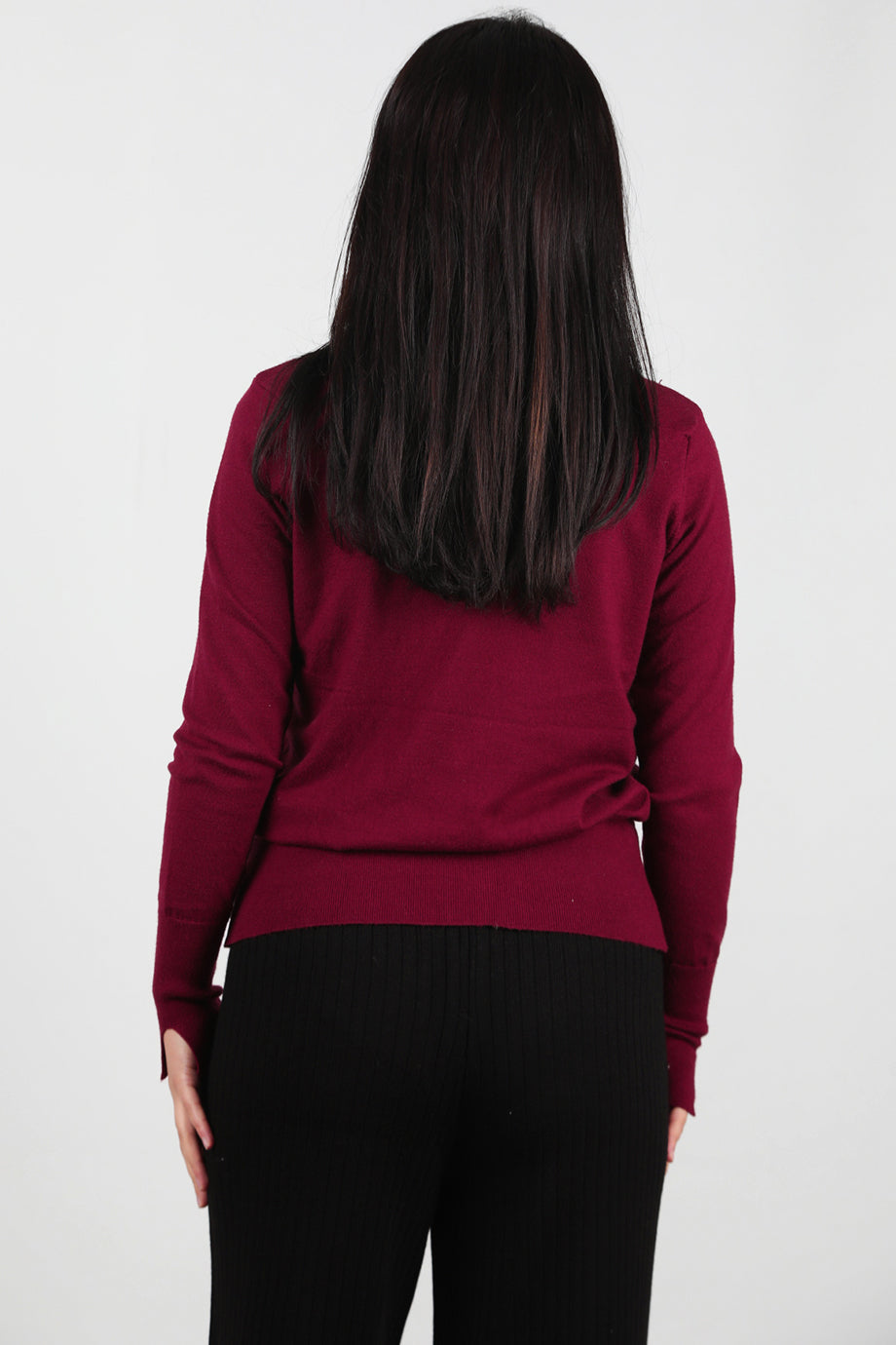 SoftCrew Kadın Bisiklet Yaka Triko Bluz Bordo