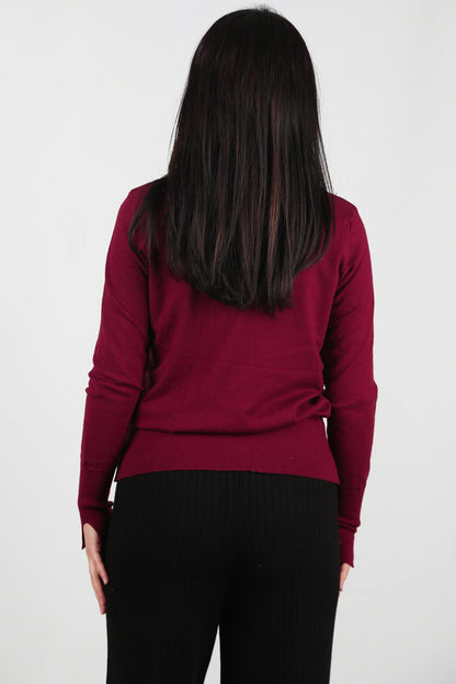 SoftCrew Kadın Bisiklet Yaka Triko Bluz Bordo