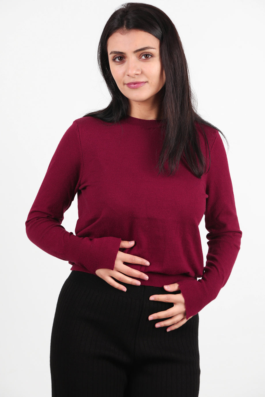 SoftCrew Kadın Bisiklet Yaka Triko Bluz Bordo