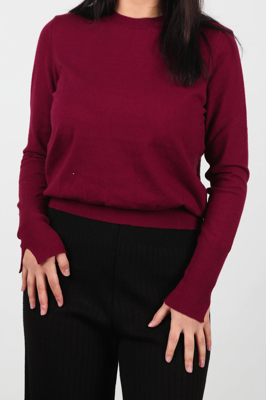 SoftCrew Kadın Bisiklet Yaka Triko Bluz Bordo