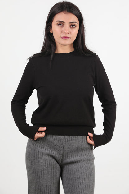 SoftCrew Kadın Bisiklet Yaka Triko Bluz Siyah