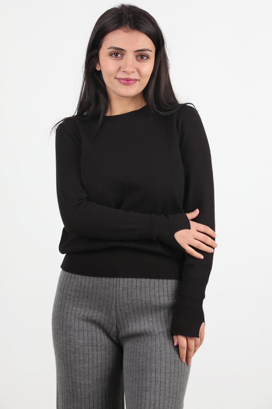 SoftCrew Kadın Bisiklet Yaka Triko Bluz Siyah