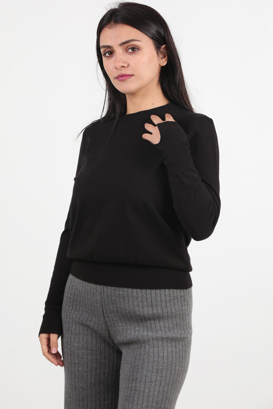 SoftCrew Kadın Bisiklet Yaka Triko Bluz Siyah