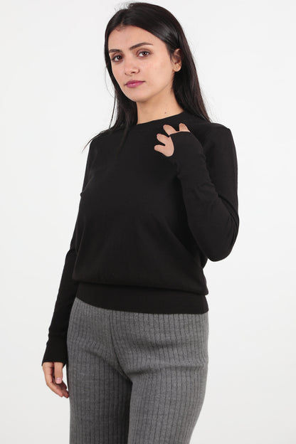 SoftCrew Kadın Bisiklet Yaka Triko Bluz Siyah