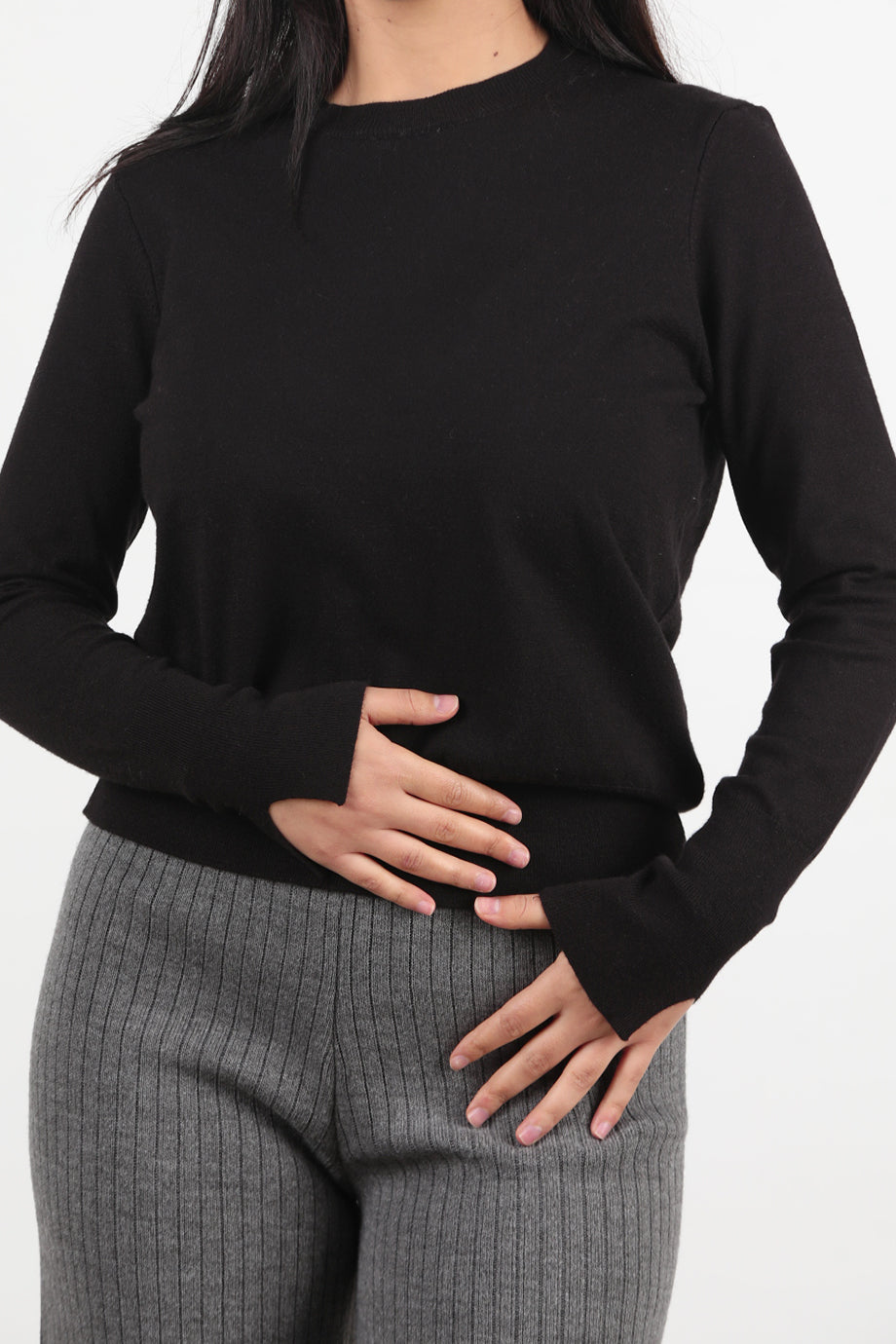 SoftCrew Kadın Bisiklet Yaka Triko Bluz Siyah