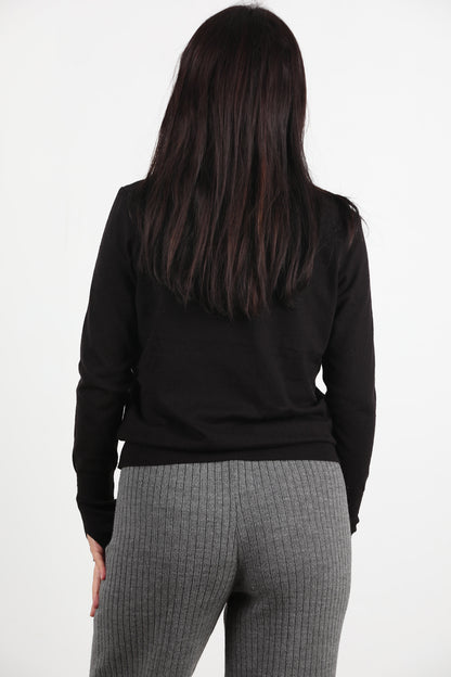 SoftCrew Kadın Bisiklet Yaka Triko Bluz Siyah