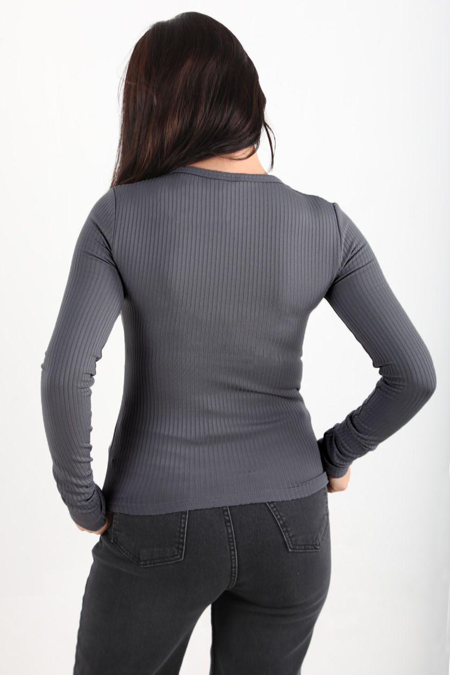 Thickrib Kadın Ön Düğmeli Kalın Fitilli Bluz Füme