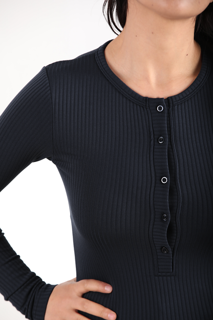 Thickrib Kadın Ön Düğmeli Kalın Fitilli Bluz Lacivert