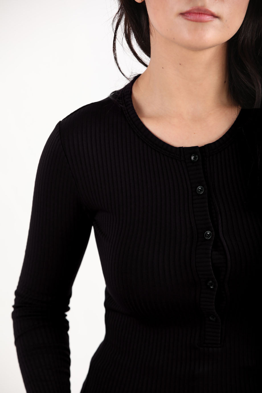 Thickrib Kadın Ön Düğmeli Kalın Fitilli Bluz Siyah