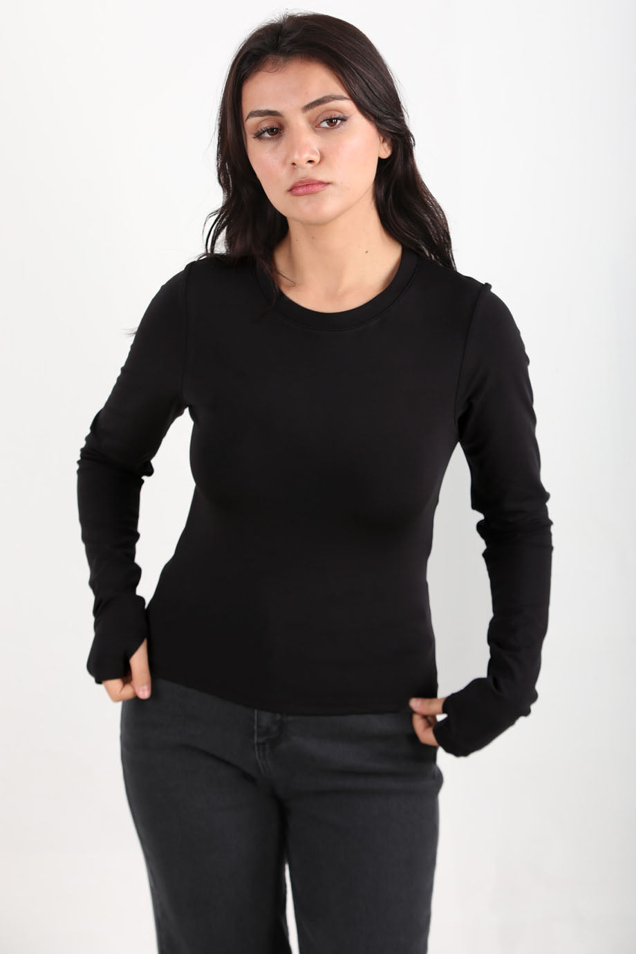Gripelle Kadın Parmak Geçmeli Bisiklet Yaka Bluz Siyah