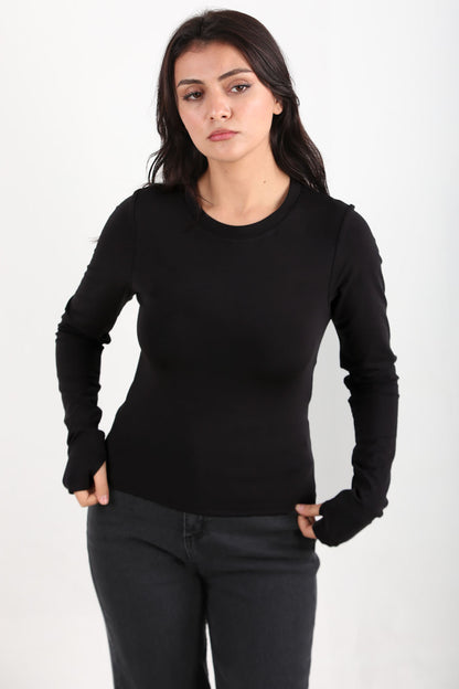 Gripelle Kadın Parmak Geçmeli Bisiklet Yaka Bluz Siyah