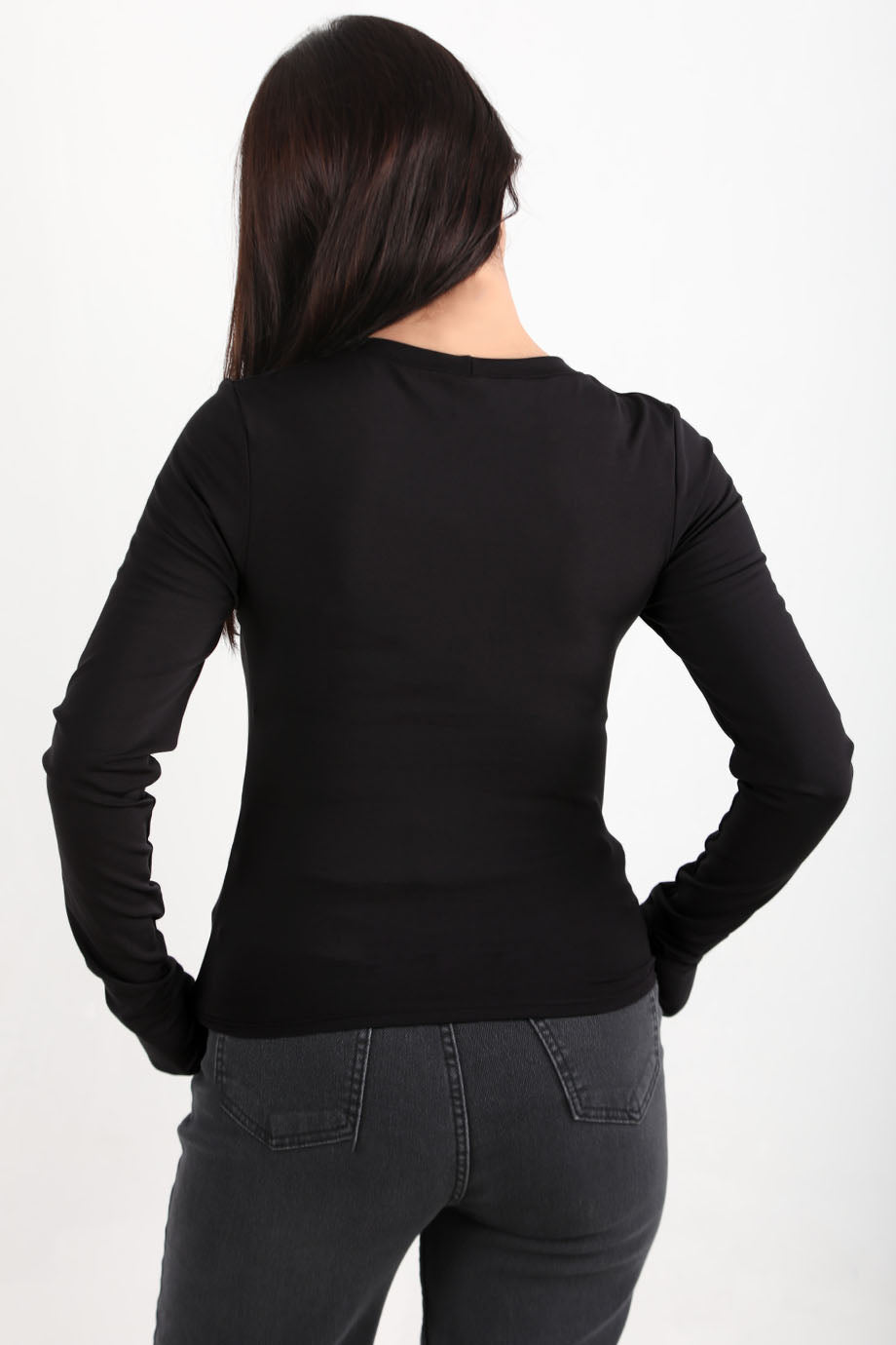 Gripelle Kadın Parmak Geçmeli Bisiklet Yaka Bluz Siyah