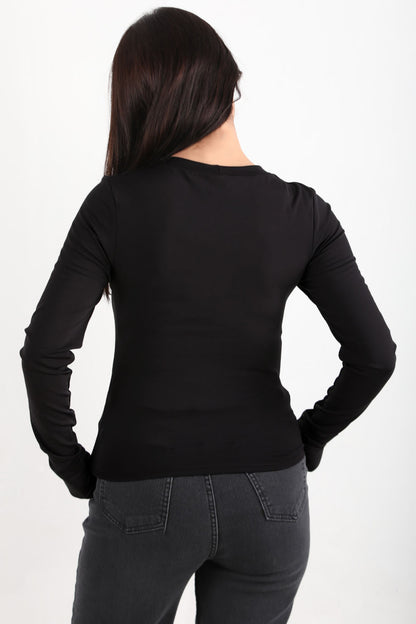 Gripelle Kadın Parmak Geçmeli Bisiklet Yaka Bluz Siyah