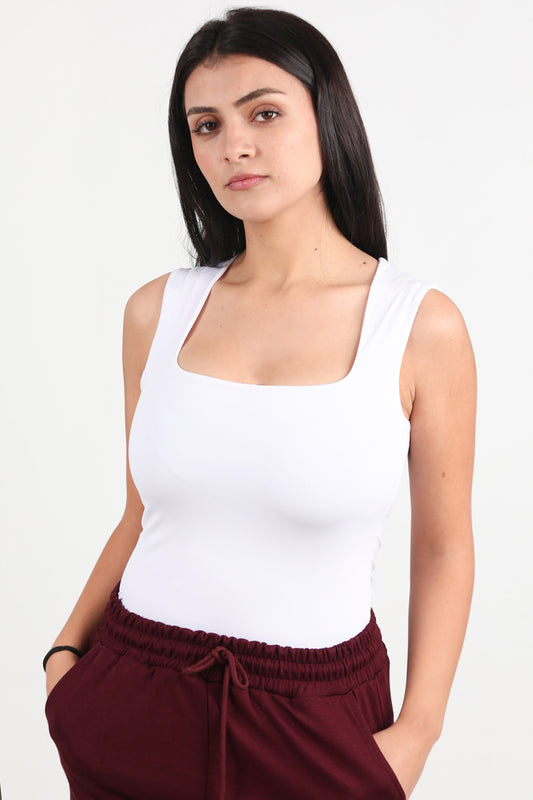 Pure Kadın Kare Yaka Kalın Askılı Zıbın Bluz Beyaz