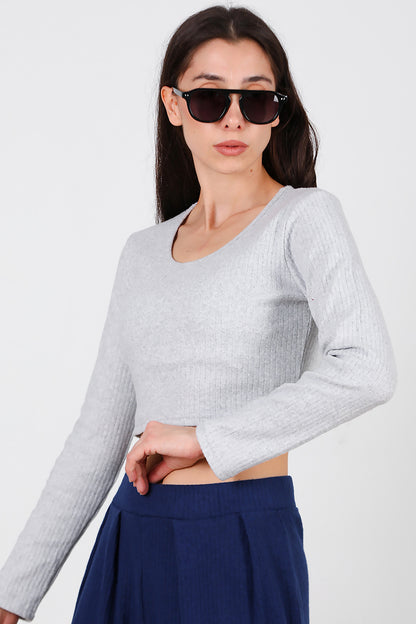 Kadın Bisiklet Yaka Selanik Bluz Gri