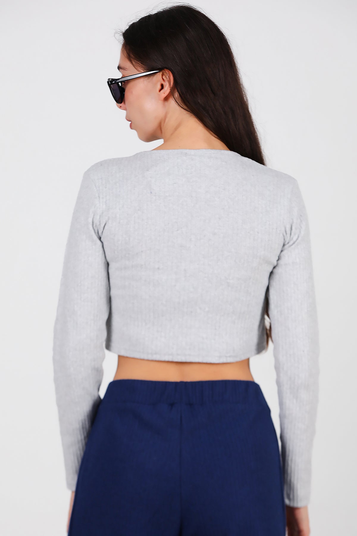 Kadın Bisiklet Yaka Selanik Bluz Gri