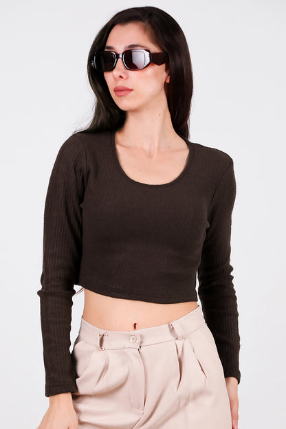 Kadın Bisiklet Yaka Selanik Bluz Kahverengi