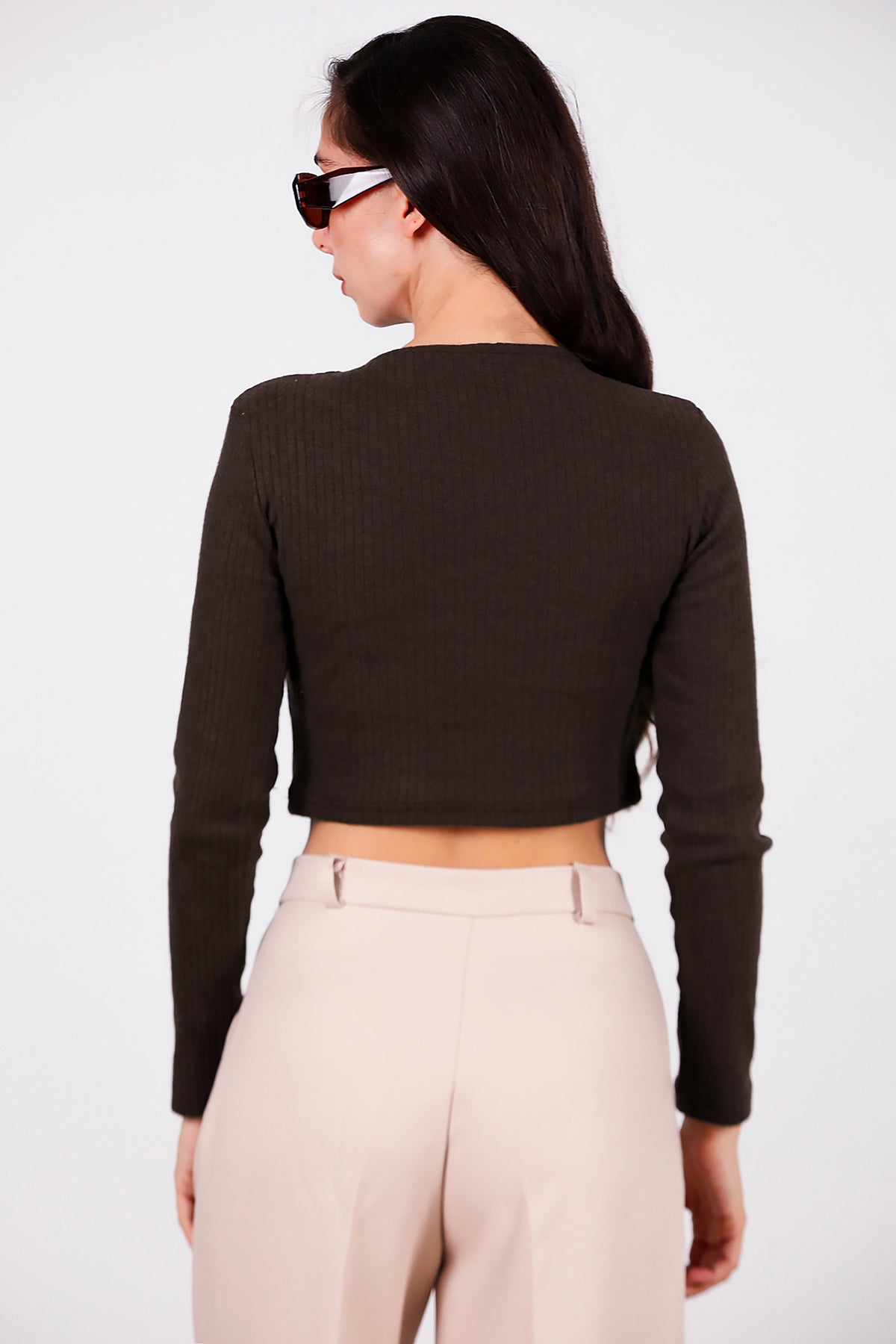 Kadın Bisiklet Yaka Selanik Bluz Kahverengi