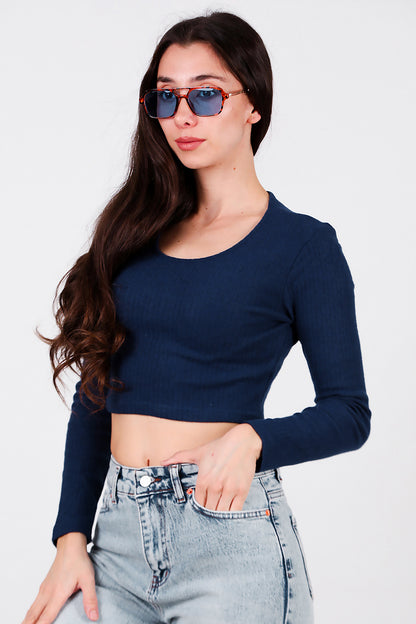 Kadın Bisiklet Yaka Selanik Bluz Lacivert